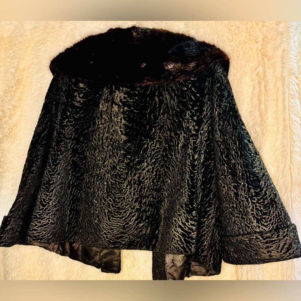 True Vintage 1950s Persian Lamb Fur Jacket with Mink Collar Mid-Century Glamour - Picture 5 of 5